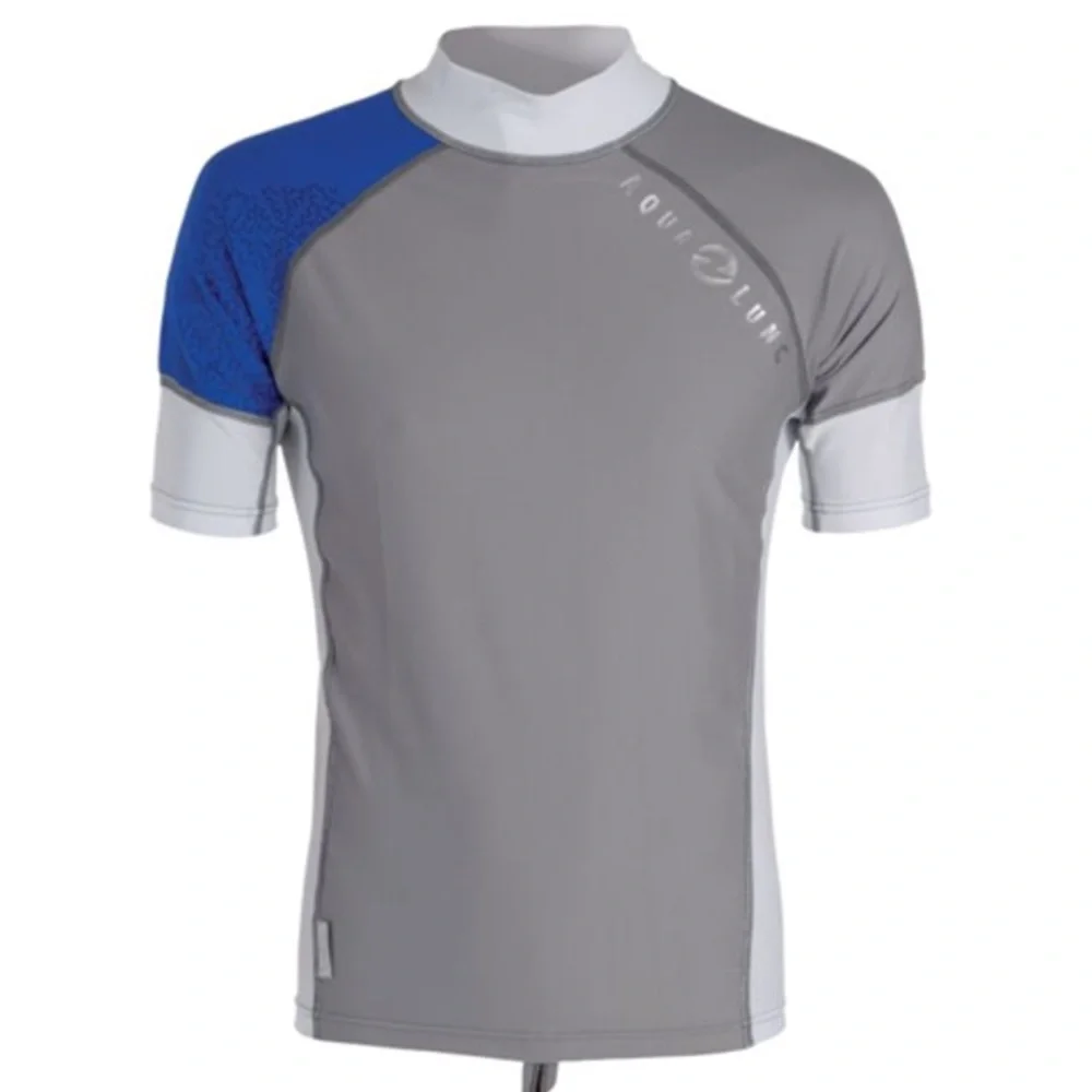 Aqua Lung Mens Rashguards Short Sleeve - Blue/Gray/White , Size‎ S